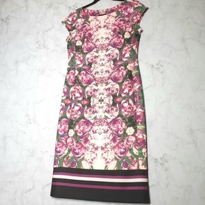 Beige eci Boat Neck Cap Sleeve Floral Dress Pink 8